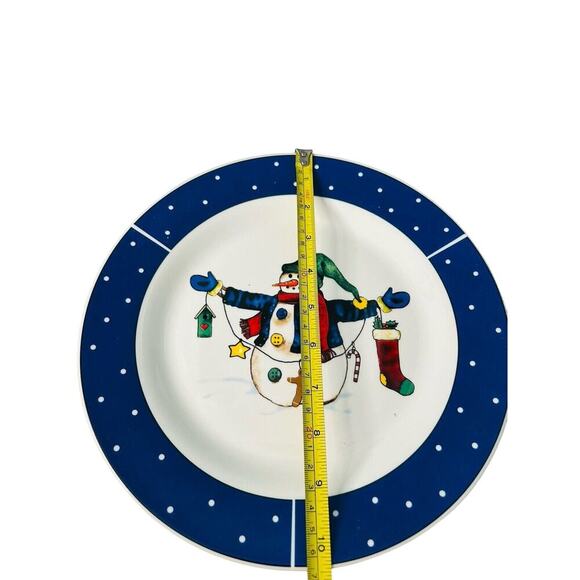 Set of 3 Today's Living 10 1/2” Christmas Snowman Blue Rim Dinner Plates Winter - Picture 7 of 10